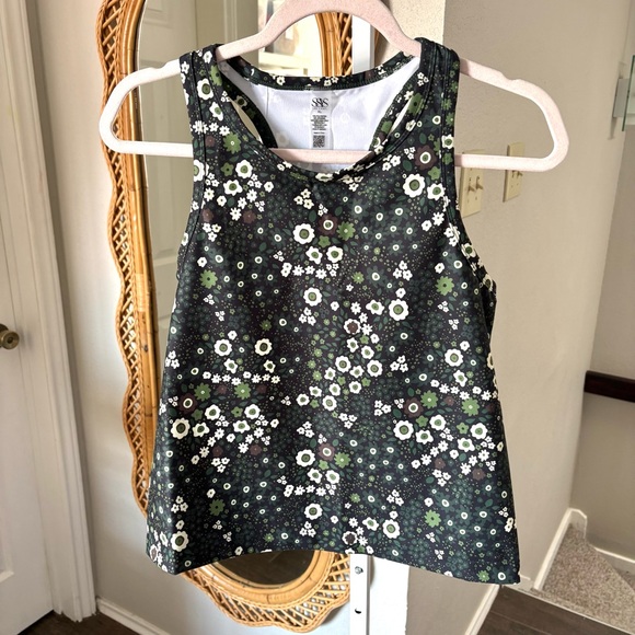 SSYS / NWT Green Neutral Floral Longline Sports Racerback Tank Bra - Picture 2 of 6